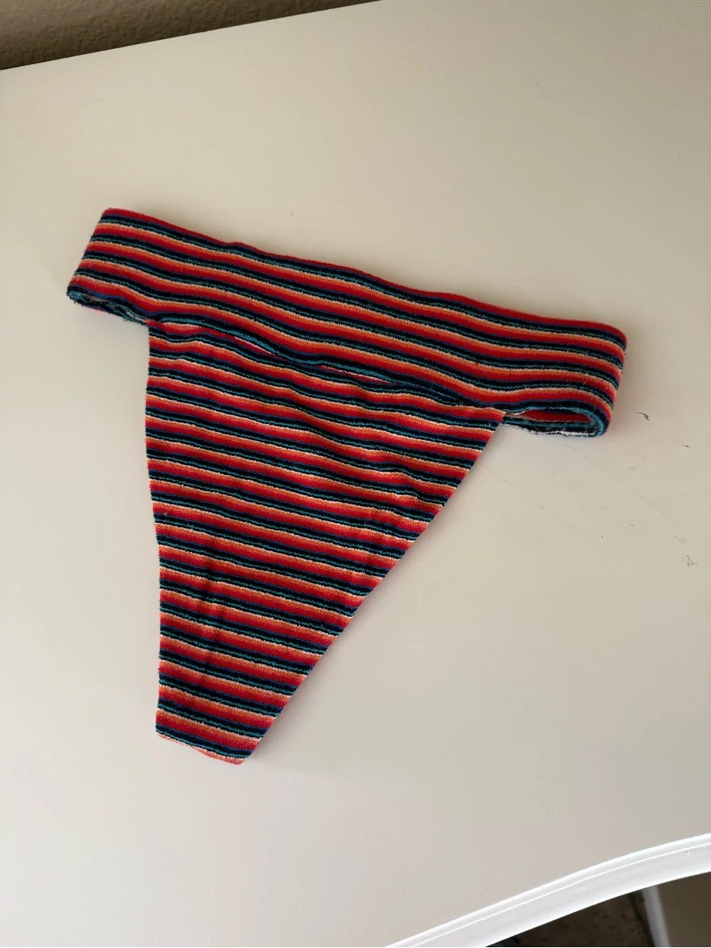 Frankie's Bikinis Red, Navy & Green Striped Bikini Bottom